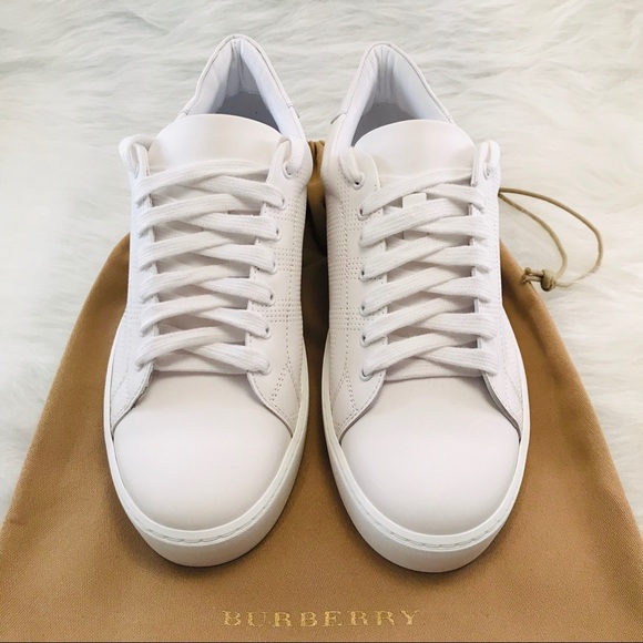 perforated check leather sneakers